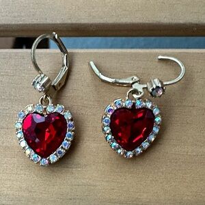 Gold Heart Earrings with Red Gemstone